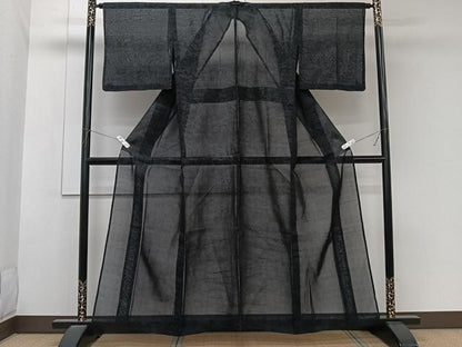 平和屋着物＊夏物　本場大島紬　夏大島　風景文　黒地　正絹　逸品　CABL6868xi