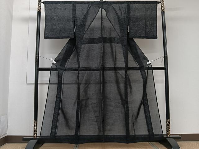 平和屋着物＊夏物　本場大島紬　夏大島　風景文　黒地　正絹　逸品　CABL6868xi