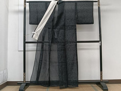 平和屋着物＊夏物　本場大島紬　夏大島　風景文　黒地　正絹　逸品　CABL6868xi