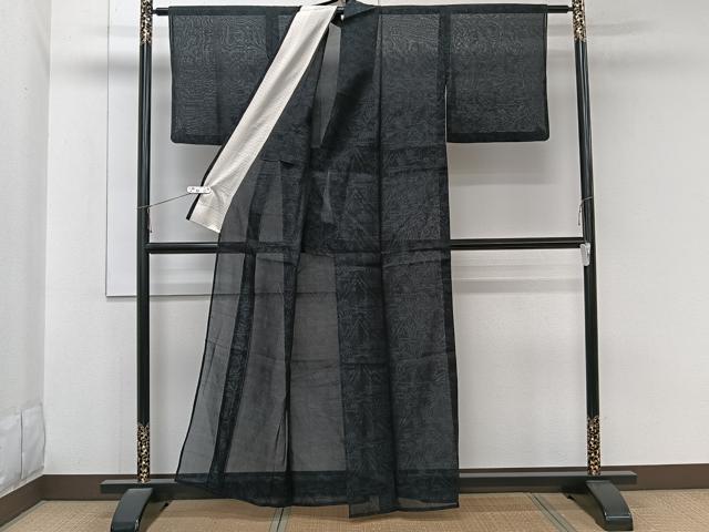 平和屋着物＊夏物　本場大島紬　夏大島　風景文　黒地　正絹　逸品　CABL6868xi