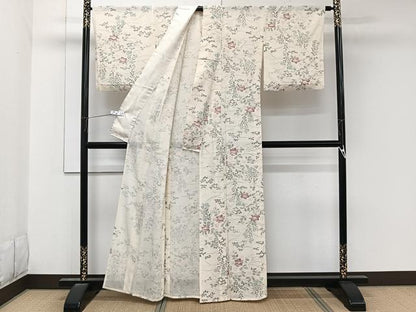 平和屋着物＊夏物　小紋　駒絽　手描き　草花文　五泉　反端付き　正絹　逸品　CABL6871xi