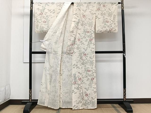平和屋着物＊夏物　小紋　駒絽　手描き　草花文　五泉　反端付き　正絹　逸品　CABL6871xi