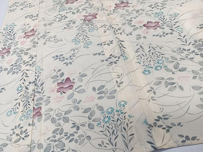 平和屋着物＊夏物　小紋　駒絽　手描き　草花文　五泉　反端付き　正絹　逸品　CABL6871xi