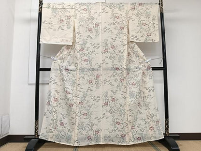 平和屋着物＊夏物　小紋　駒絽　手描き　草花文　五泉　反端付き　正絹　逸品　CABL6871xi