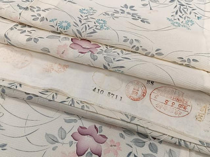 平和屋着物＊夏物　小紋　駒絽　手描き　草花文　五泉　反端付き　正絹　逸品　CABL6871xi