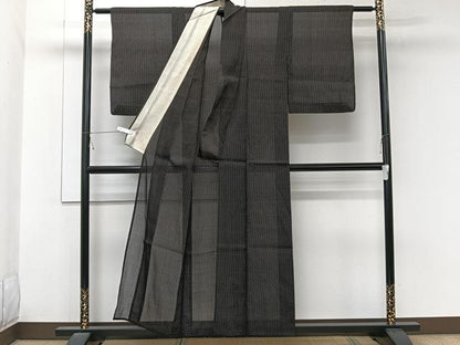 平和屋着物＊夏物　紗紬　縞　正絹　逸品　CABL6876xi