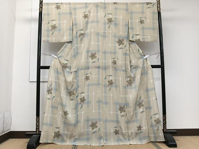 平和屋着物＊夏物　小紋　絽縮緬　枝草花文　洗える着物　CABL6882xi