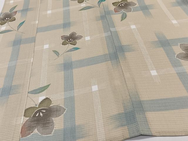 平和屋着物＊夏物　小紋　絽縮緬　枝草花文　洗える着物　CABL6882xi