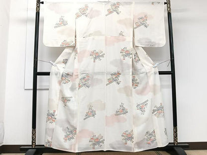 平和屋着物＊夏物　小紋　絽　草花文　金銀彩　正絹　逸品　CABL6883xi