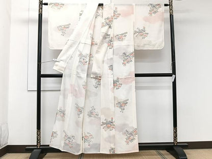 平和屋着物＊夏物　小紋　絽　草花文　金銀彩　正絹　逸品　CABL6883xi