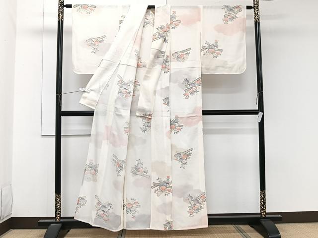 平和屋着物＊夏物　小紋　絽　草花文　金銀彩　正絹　逸品　CABL6883xi