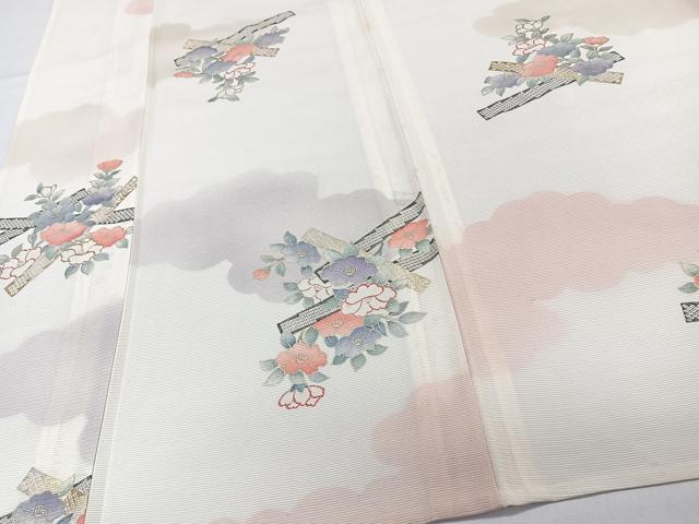 平和屋着物＊夏物　小紋　絽　草花文　金銀彩　正絹　逸品　CABL6883xi
