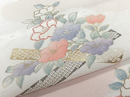 平和屋着物＊夏物　小紋　絽　草花文　金銀彩　正絹　逸品　CABL6883xi