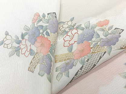 平和屋着物＊夏物　小紋　絽　草花文　金銀彩　正絹　逸品　CABL6883xi
