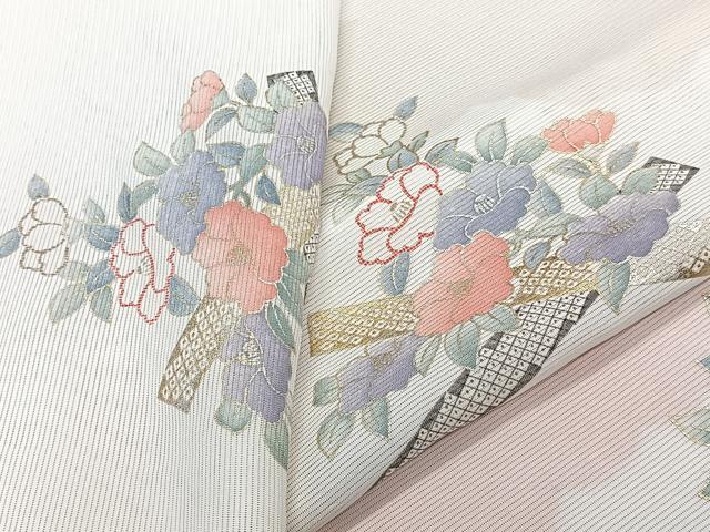 平和屋着物＊夏物　小紋　絽　草花文　金銀彩　正絹　逸品　CABL6883xi