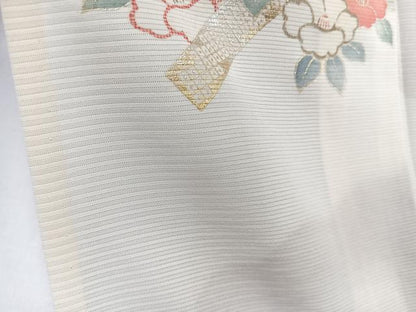 平和屋着物＊夏物　小紋　絽　草花文　金銀彩　正絹　逸品　CABL6883xi