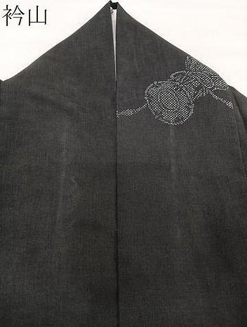 平和屋着物＊夏物　小紋　紗　鼓文　黒地　洗える着物　CABL6884xi