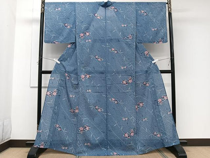 平和屋着物＊夏物　小紋　絽　扇花唐草文　洗える着物　CABL6887xi
