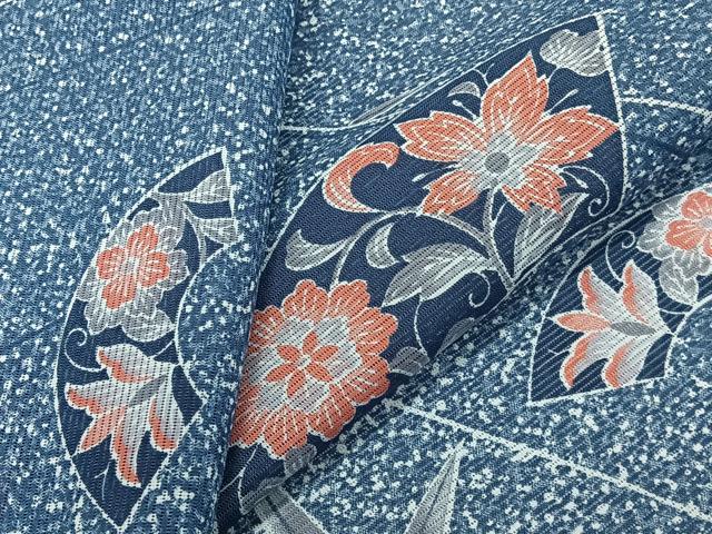 平和屋着物＊夏物　小紋　絽　扇花唐草文　洗える着物　CABL6887xi
