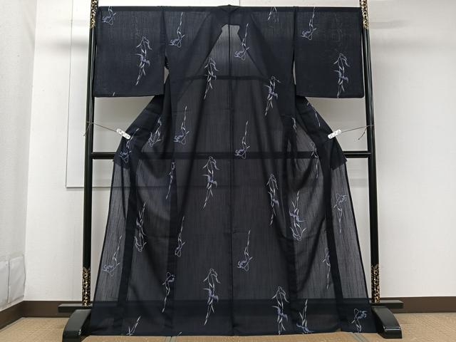 平和屋着物＊夏物　小紋　紗　草花文　コウモリ　ロング丈　洗える着物　CABL6890xi