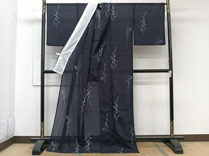 平和屋着物＊夏物　小紋　紗　草花文　コウモリ　ロング丈　洗える着物　CABL6890xi