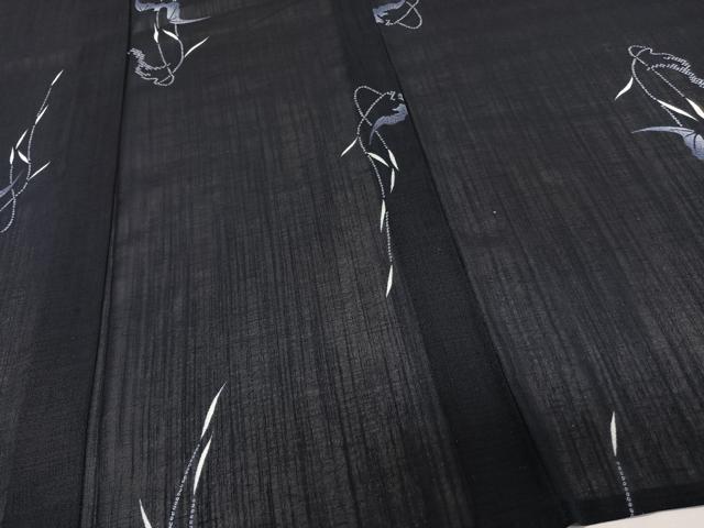 平和屋着物＊夏物　小紋　紗　草花文　コウモリ　ロング丈　洗える着物　CABL6890xi