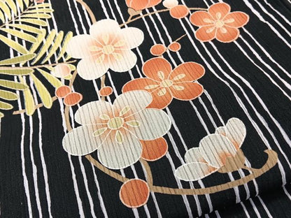 平和屋着物＊ファッションブランド　hiromichi nakano　ヒロミチナカノ　夏物　小紋　紗　飾り草花文　黒地　洗える着物　CABL6892xi