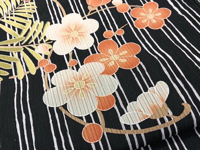 平和屋着物＊ファッションブランド　hiromichi nakano　ヒロミチナカノ　夏物　小紋　紗　飾り草花文　黒地　洗える着物　CABL6892xi