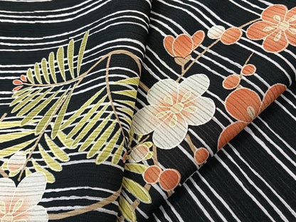 平和屋着物＊ファッションブランド　hiromichi nakano　ヒロミチナカノ　夏物　小紋　紗　飾り草花文　黒地　洗える着物　CABL6892xi
