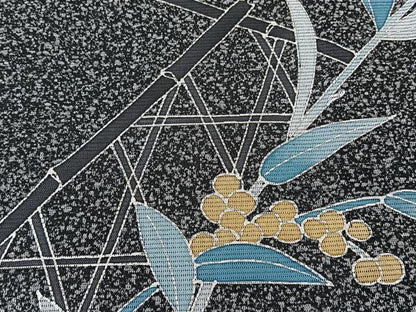 平和屋着物＊夏物　小紋　山野愛子　絽　南天文　たたき染め　黒地　銀彩　洗える着物　CABL6895xi