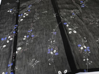 平和屋着物＊夏物　小紋　紗　枝萩トンボ　黒地　洗える着物　CABL6897xi