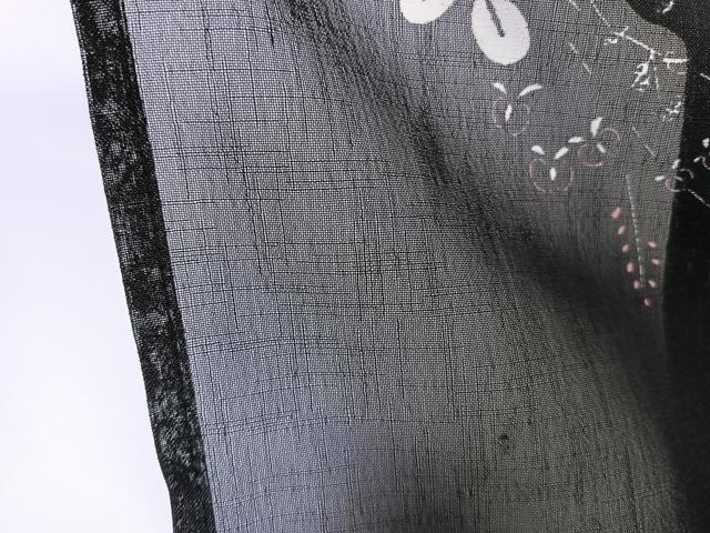平和屋着物＊夏物　小紋　紗　枝萩トンボ　黒地　洗える着物　CABL6897xi