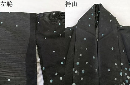 平和屋着物＊夏物　小紋　絽　あられ　黒地　洗える着物　CABL6898xi