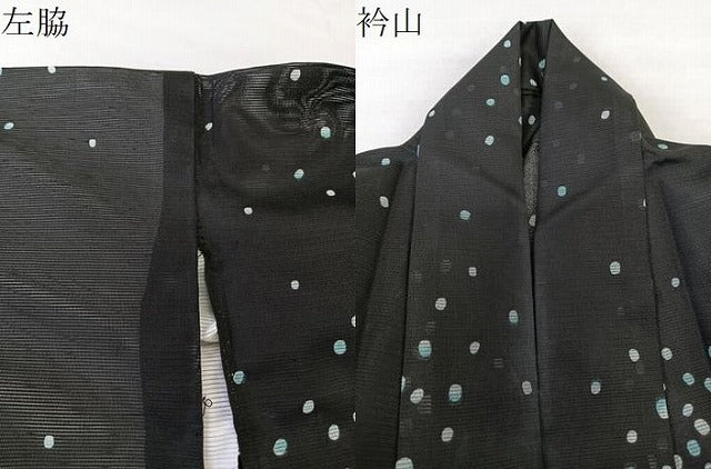 平和屋着物＊夏物　小紋　絽　あられ　黒地　洗える着物　CABL6898xi