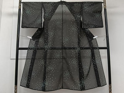 平和屋着物＊夏物　小紋　絽　あられ　黒地　洗える着物　CABL6898xi