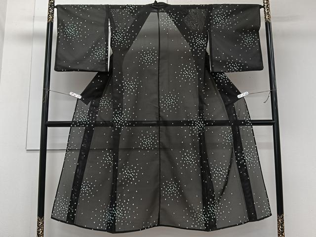平和屋着物＊夏物　小紋　絽　あられ　黒地　洗える着物　CABL6898xi
