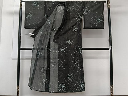 平和屋着物＊夏物　小紋　絽　あられ　黒地　洗える着物　CABL6898xi