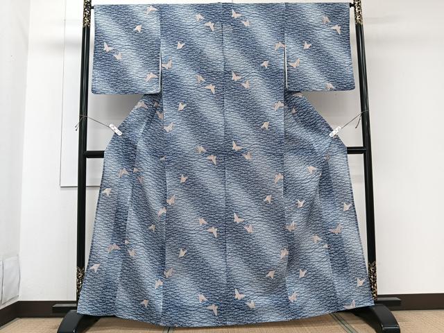 平和屋着物＊夏物　小紋　絽　舞蝶文　洗える着物　CABL6899xi