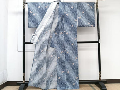平和屋着物＊夏物　小紋　絽　舞蝶文　洗える着物　CABL6899xi