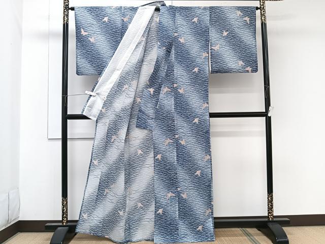 平和屋着物＊夏物　小紋　絽　舞蝶文　洗える着物　CABL6899xi