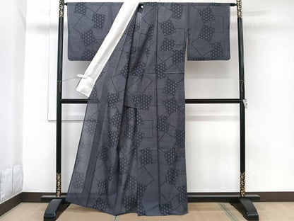 平和屋着物＊夏物　本場大島紬　夏大島　色紙麻の葉文　正絹　逸品　CABL6901xi