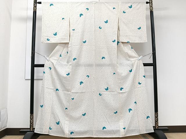 平和屋着物＊夏物　小紋　絽　絞り　舞蝶文　銀彩　正絹　逸品　CABL6902xi