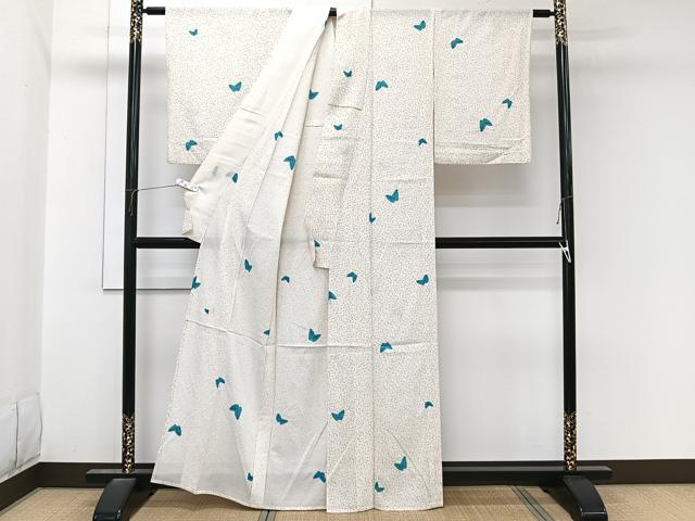 平和屋着物＊夏物　小紋　絽　絞り　舞蝶文　銀彩　正絹　逸品　CABL6902xi