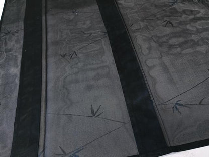 平和屋着物＊夏物　小紋　紗　枝笹文　黒地　正絹　逸品　CABL6904xi