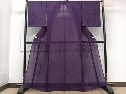 平和屋着物＊夏物　色無地　絽　枝葉紋紗　桑の実色　正絹　逸品　CABL6905xi