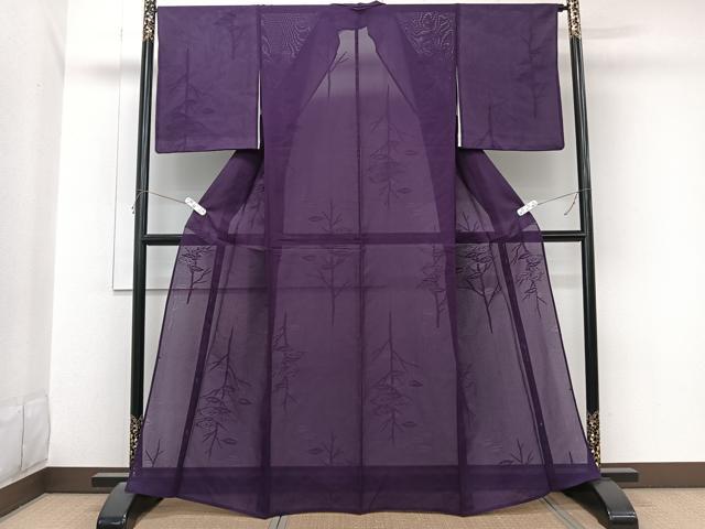 平和屋着物＊夏物　色無地　絽　枝葉紋紗　桑の実色　正絹　逸品　CABL6905xi