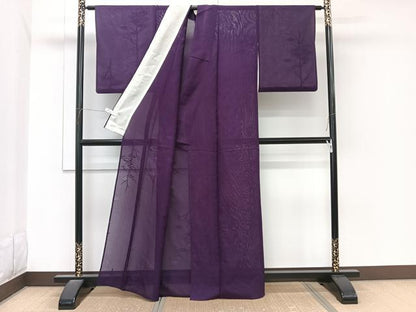 平和屋着物＊夏物　色無地　絽　枝葉紋紗　桑の実色　正絹　逸品　CABL6905xi