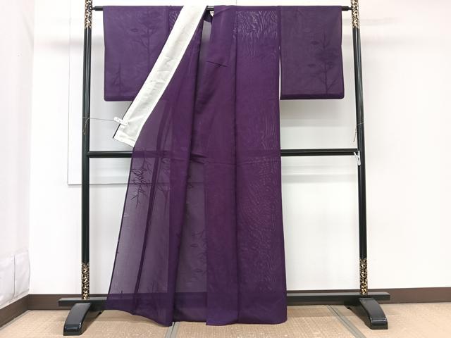 平和屋着物＊夏物　色無地　絽　枝葉紋紗　桑の実色　正絹　逸品　CABL6905xi