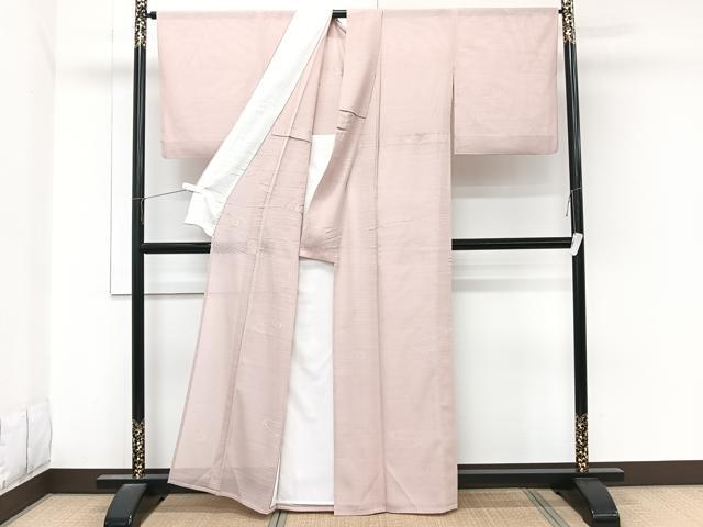 平和屋着物＊夏物　色無地　変わり絽　流水紋紗　薄柿色　正絹　逸品　CABL6907xi