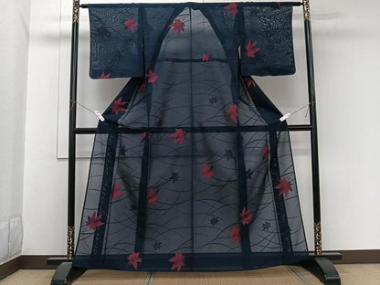 平和屋着物＊夏物　小紋　芝楓文　正絹　逸品　CABL6909xi